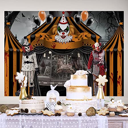 Halloween Circus Photo Backdrop Scary Circus Giant Evil Crown Hallowmas Kids Birthday Party Background for Photography Scary Vampire Horror Night Photo Banner