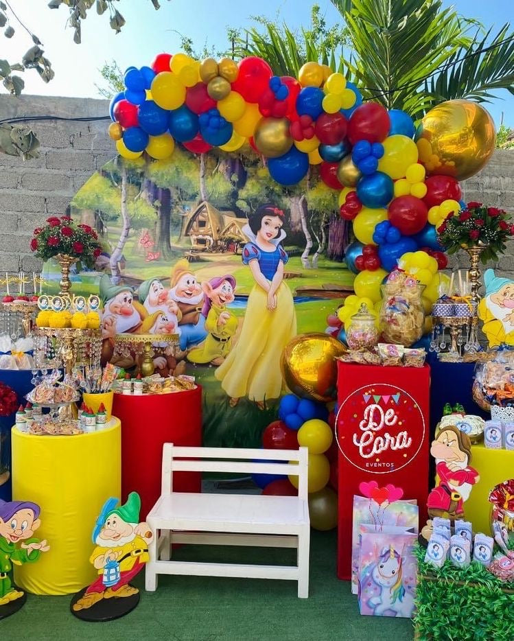 Snow White and Seven Dwarfs Round Backdrops Kids Party Circle Background Girls Birthday Covers
