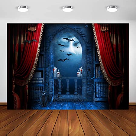 Halloween Photography Backdrop Magical Broom Vampires Medieval Castle Background Spooky Witch Bats Mid Century Vintage Child Kids Photoshoot Photo Studio