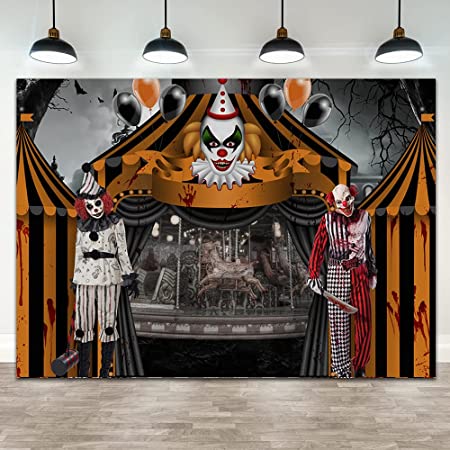 Halloween Circus Photo Backdrop Scary Circus Giant Evil Crown Hallowmas Kids Birthday Party Background for Photography Scary Vampire Horror Night Photo Banner