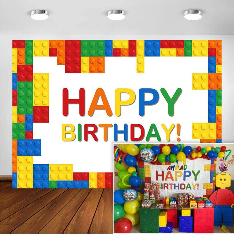 Birthday Photography Backdrop Colorful Lego Building Blocks Boy Girl Baby Child Party Decorations Photo Booth Background Banner