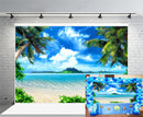 Summer Tropical Beach Backdrop Hawaii Ocean Trees Photography Background for Picture Blue Sea Sky Sunshine Luau Themed Party Decorations Photo Booth Studio Props