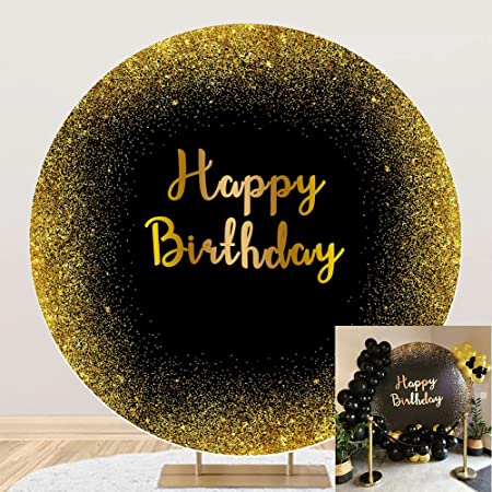 Toile de fond ronde noire et dorée pour Photo de fête d'anniversaire, décor de fête pour femmes, affiche, bannière, accessoires Photo 