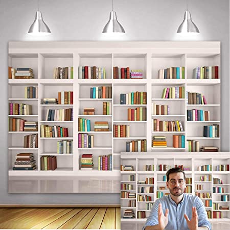 Bannière d'étagère de photographie en direct, décor de bibliothèque, arrière-plan d'enseignement en ligne, bannière de Studio Photo