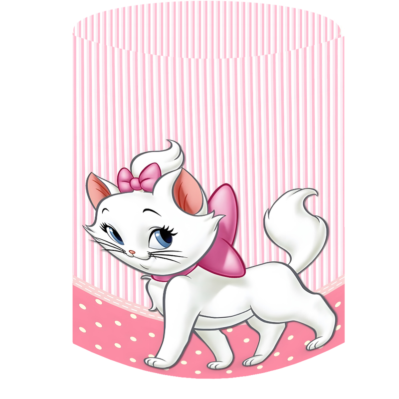 Marie Round Fabric Backdrop With Elastic Pink Marie Cat Girls Birthday Baby Shower Party Decorations Background
