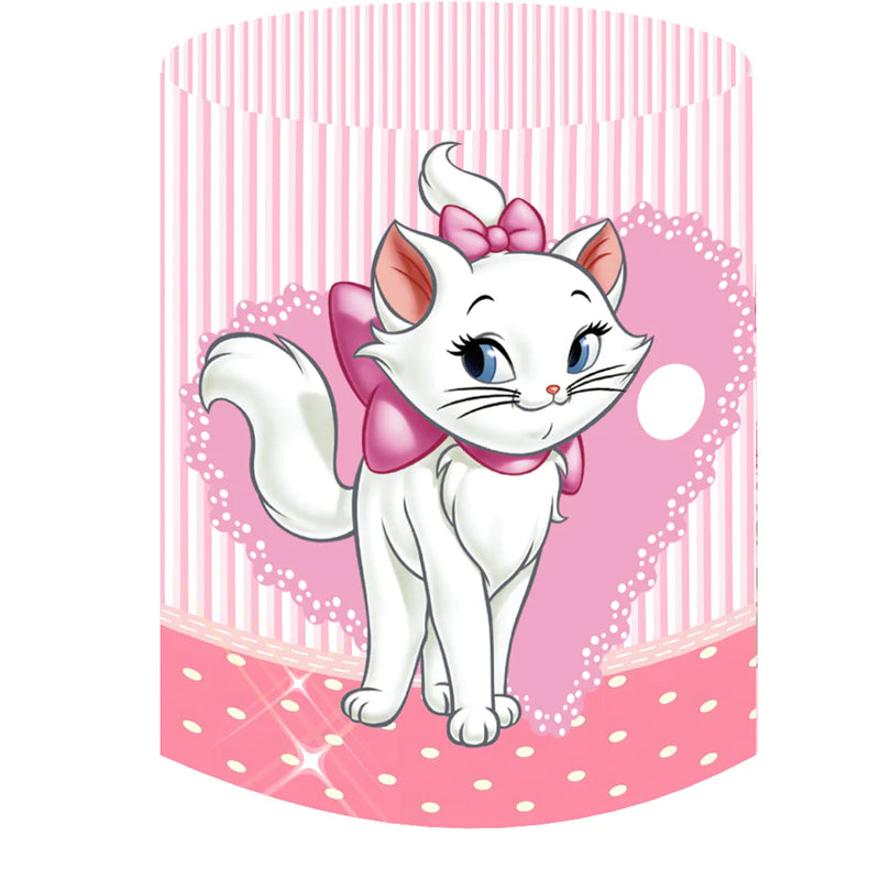 Marie Round Fabric Backdrop With Elastic Pink Marie Cat Girls Birthday Baby Shower Party Decorations Background