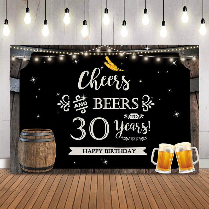 Personalize Cheers and Beers Photography Backdrop for 30th 40th 50th Birthday Party Banner Rustic Glitter Wood Background Photo Booth