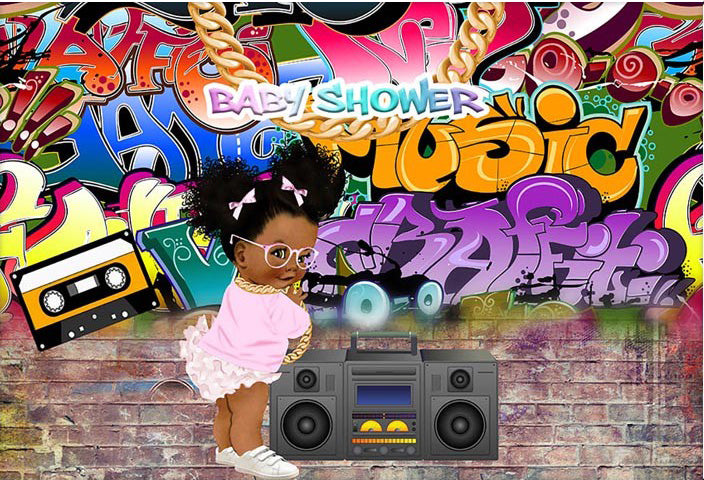 80S Graffiti Wall Baby Girl Party Banner Backdrop Princess Baby Shower Photography Background Photo Booth Backdrops