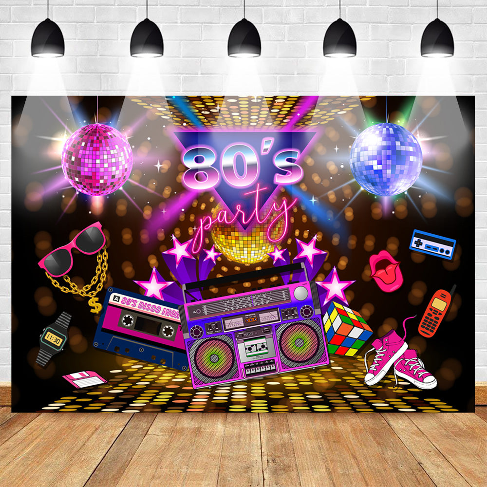 Fondo de fiesta de los 80, tema de discoteca, foto de estilo Retro, fondo de cumpleaños de los 80, letrero, accesorios de fotomatón de neón de los años 80 