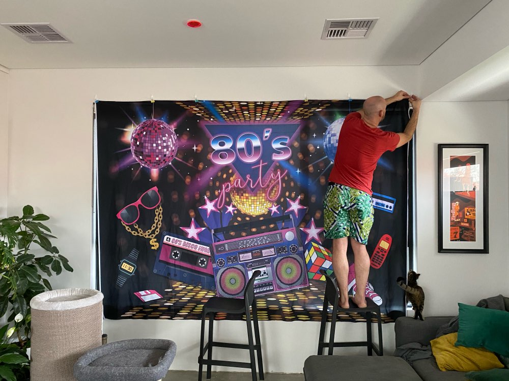Fondo de fiesta de los 80, tema de discoteca, foto de estilo Retro, fondo de cumpleaños de los 80, letrero, accesorios de fotomatón de neón de los años 80 
