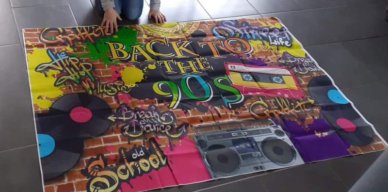 Toile de fond pour photographie, retour à la fête des années 90, graffiti scolaire, décoration d'anniversaire à thème des années 90 pour stand de studio photo