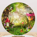 Customize Wonderland Photo Round Backdrops Mushroom Circle Background Jungle Safari Girls Cake Party Table Banner Covers