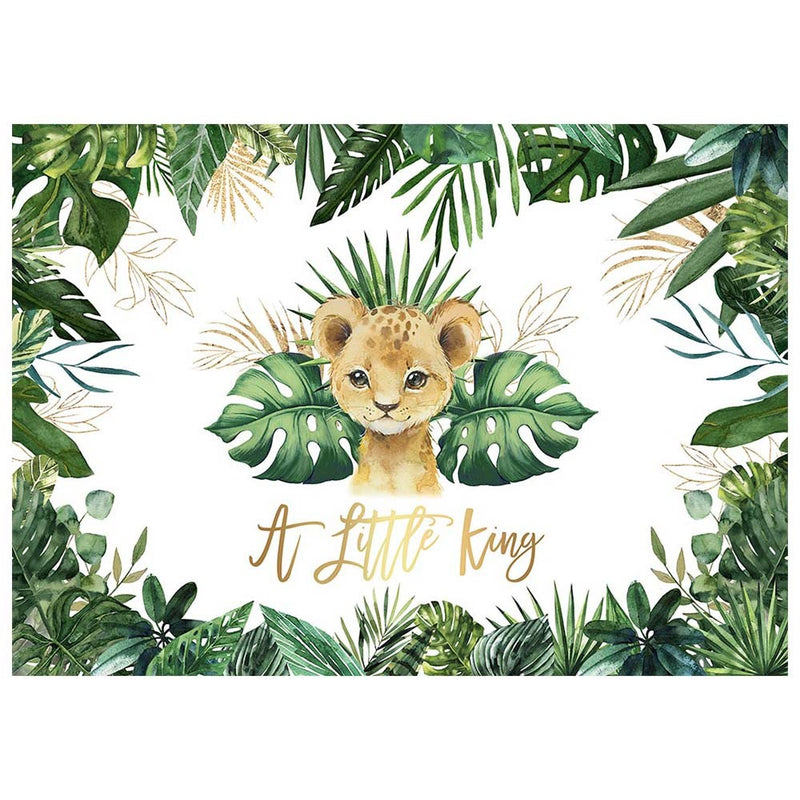 Toile de fond personnalisée pour photographie de fête prénatale, un petit roi, forêt, Jungle, Lion mignon, accessoires de décoration pour fête d'anniversaire pour bébé 