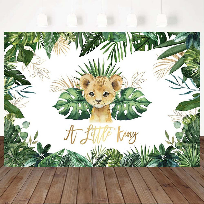 Toile de fond personnalisée pour photographie de fête prénatale, un petit roi, forêt, Jungle, Lion mignon, accessoires de décoration pour fête d'anniversaire pour bébé 