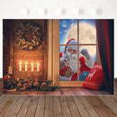 Christmas Snow Moon Background Santa Claus Gift Children Portrait Backdrops for Photography Lit Candle Wreath Decorations Props