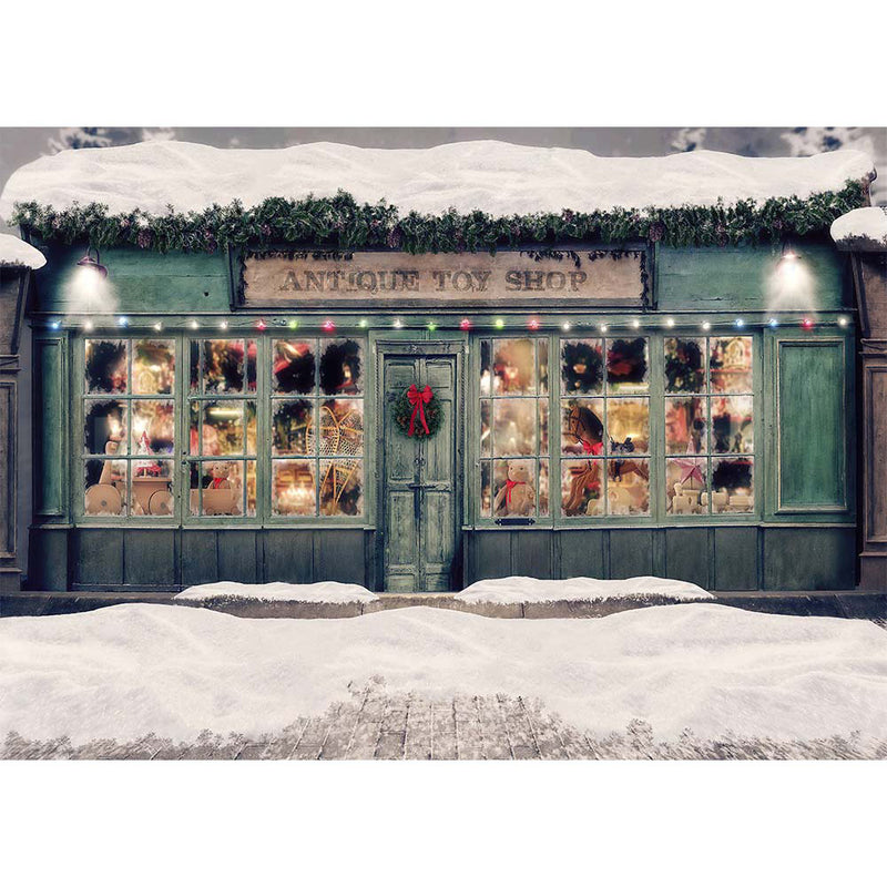 Toy Store Backdrop for Photography Green House Winter Snow Christmas Holiday Portrait Background for Photographic Studio
