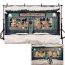 Fondo de tienda de juguetes para fotografía casa verde invierno nieve Navidad retrato de vacaciones fondo para estudio fotográfico