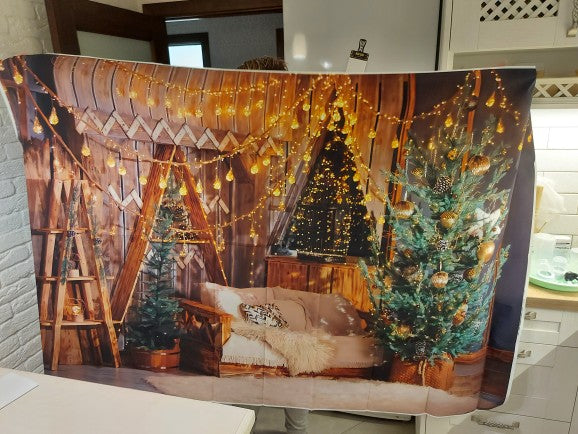 Old Brick Fireplace Christmas Tree Gift Teddy Bear Baby Photo Background Photography Backdrop Photocall Photo Studio