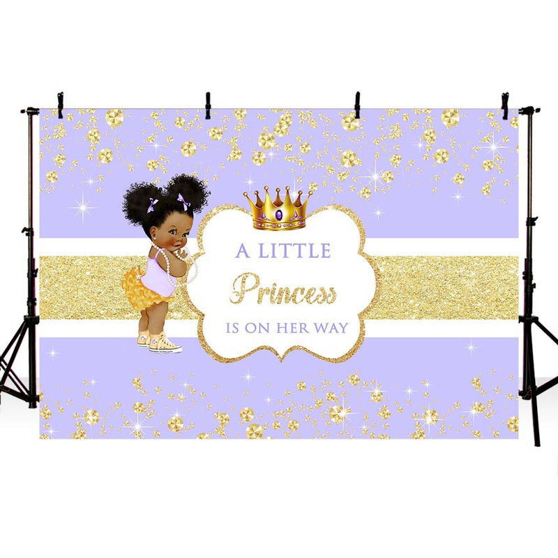 African American Baby Shower Background for Photography A Little Princess Gold Crown Party Banner Photo Booth Backdrop