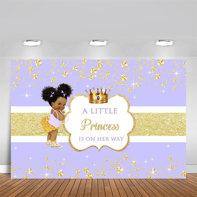 African American Baby Shower Background for Photography A Little Princess Gold Crown Party Banner Photo Booth Backdrop