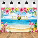 Aloha Floral Birthday Party Backdrop Hawaii Flamingo Photography Background Tropical Beach Blue Sky White Clouds Backdrops