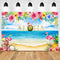 Aloha Floral Birthday Party Backdrop Hawaii Flamingo Photography Background Tropical Beach Blue Sky White Clouds Backdrops