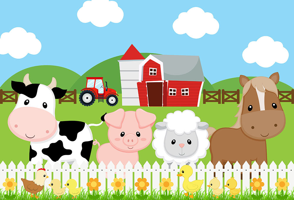 Animals Baby Shower Background Safari Birthday Party Decoration Banner Farm Cow Pig Horse Sheep Photo Backdrops Photography
