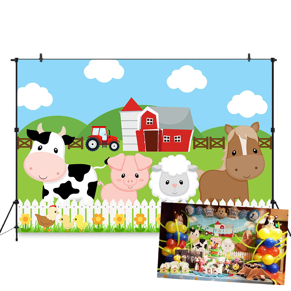 Animals Baby Shower Background Safari Birthday Party Decoration Banner Farm Cow Pig Horse Sheep Photo Backdrops Photography