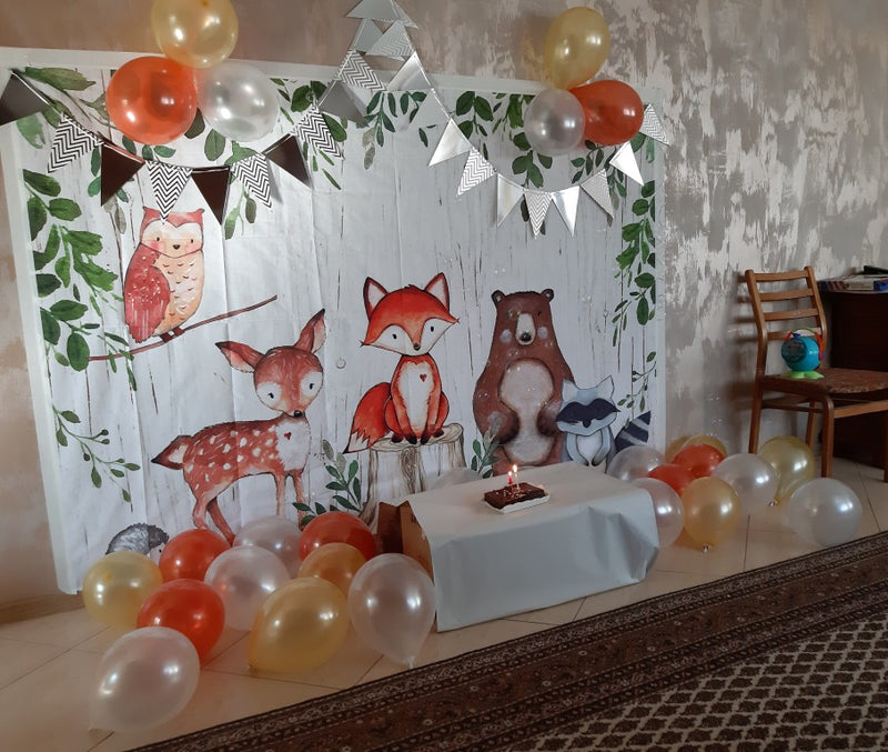 Animals newborn baby shower photo background Woodland Birthday party decoration banner fox bear backdrop for photography studio