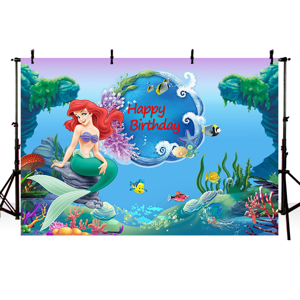 Ariel Mermaid background for photography under the sea backdrop for photo studio children birthday party decoration supplies