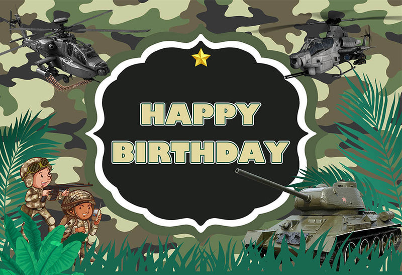 Army Sign Birthday Photography Backdrops Fighter Tank Boy's Birthday Party Background Photography Birthday Backdrop