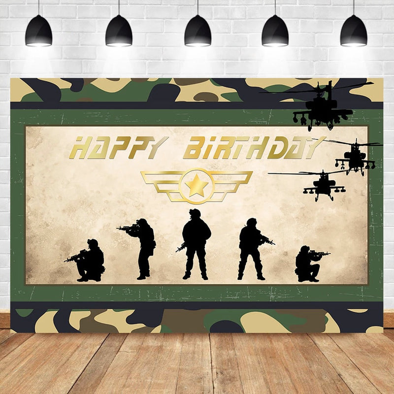Battle Party Photography Background Army Sign Happy Birthday Photography Backdrops Boy's Birthday Party Banner Decorate Photo Background