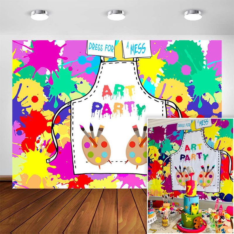 Fondo de fotografía de fiesta de pintura artística, vestido de cumpleaños de artista para bebé y niño, fondo fotográfico con salpicaduras de pintura artística para fiesta
