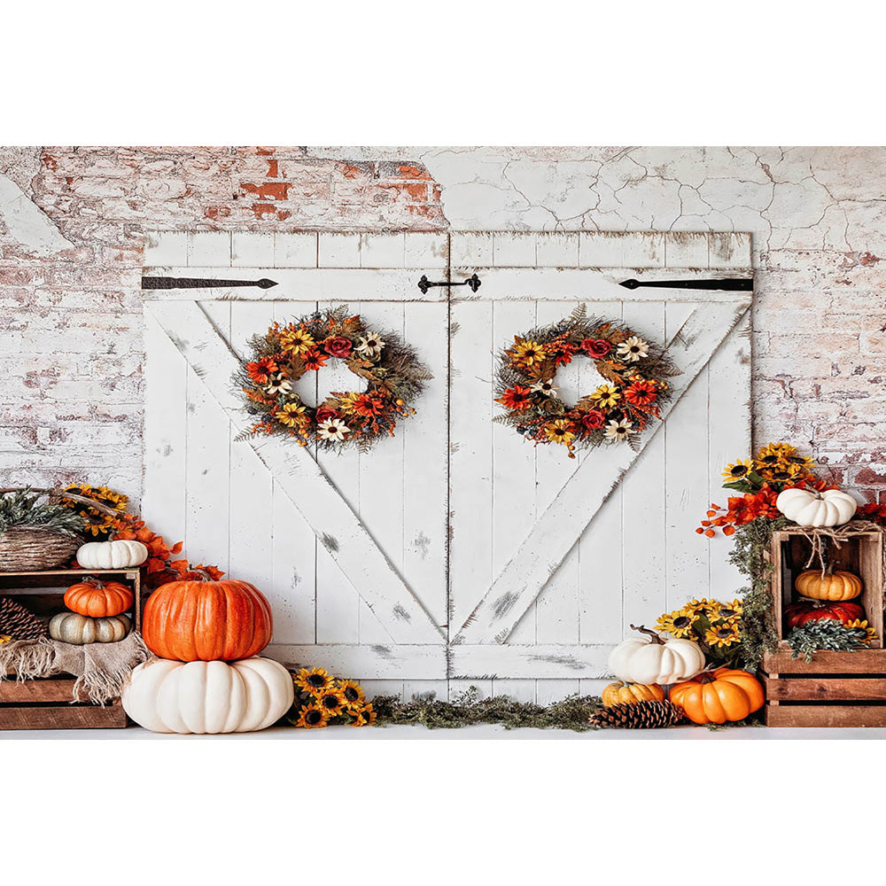 Thanksgiving Photography Backdrop Halloween Rustic Wooden Floor Wall Background Wreath Autumn Pumpkins Maple Leaves Girls Party Decoration Photo Studio