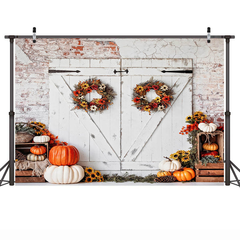 Thanksgiving Photography Backdrop Halloween Rustic Wooden Floor Wall Background Wreath Autumn Pumpkins Maple Leaves Girls Party Decoration Photo Studio