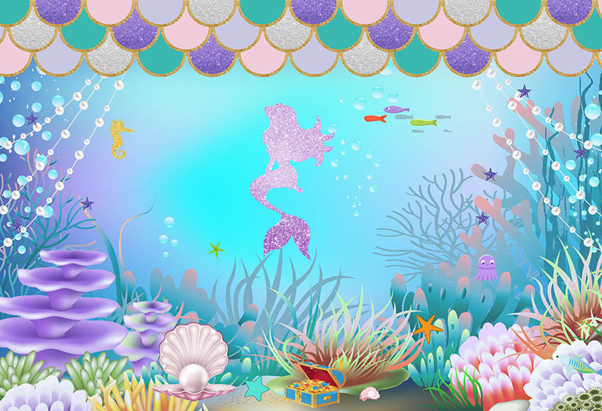 Girl Backdrops Birthday Party Ocean Shell Coral Mermaid Princess Decoration Child Photography Backgrounds Photo Studio