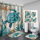 Turtle Sea Horse Dolphin Print Shower Curtain Set Bathroom Bathing Screen Anti-slip Toilet Lid Cover Carpet Rugs Home Decor