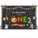 Baby One Birthday Photographic Backdrops Pumpkin Halloween Style Background Bat Ghost Black Balloons Backdrop for Photo