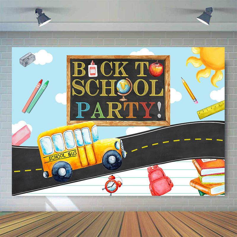 Fondo de fiesta de regreso a la escuela, decoraciones para niños, bebé, primer día de escuela, autobús escolar, fondo de fotografía, suministros de pancarta para fiesta