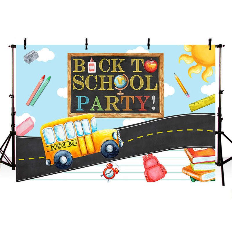 Fondo de fiesta de regreso a la escuela, decoraciones para niños, bebé, primer día de escuela, autobús escolar, fondo de fotografía, suministros de pancarta para fiesta
