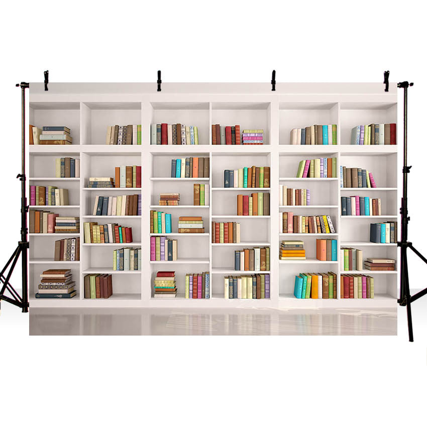 Bannière d'étagère de photographie en direct, décor de bibliothèque, arrière-plan d'enseignement en ligne, bannière de Studio Photo
