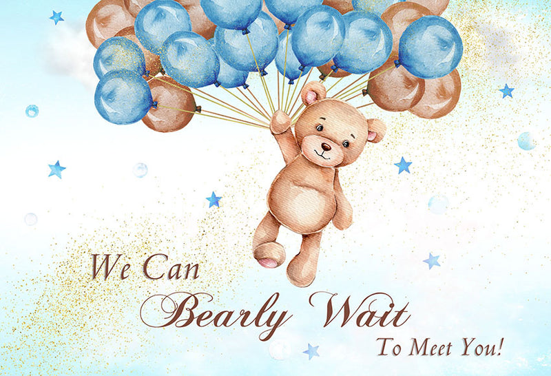 Bear Baby Shower Photography Background We Can Bear Wait to Meet You Blue Balloon Birthday Party Backdrop Photo Studio