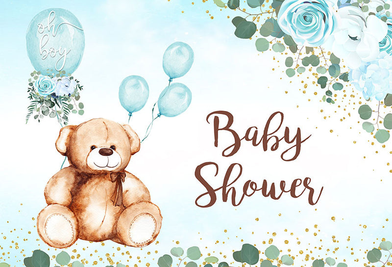 Bear Baby Shower Photography Background We Can Bear Wait to Meet You Blue Balloon Birthday Party Backdrop Photo Studio