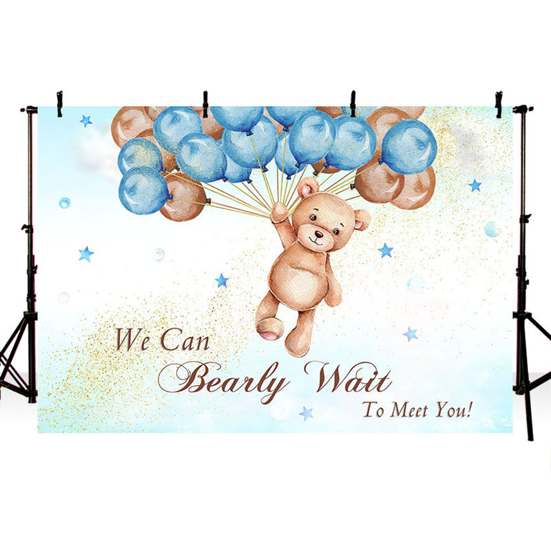 Bear Baby Shower Photography Background We Can Bear Wait to Meet You Blue Balloon Birthday Party Backdrop Photo Studio