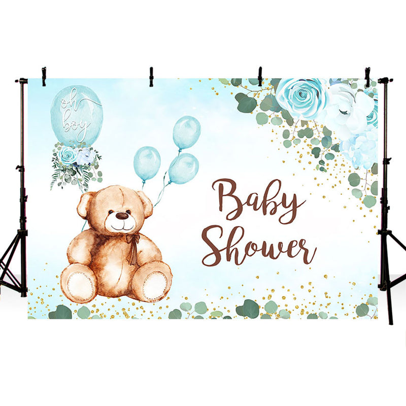 Bear Baby Shower Photography Background We Can Bear Wait to Meet You Blue Balloon Birthday Party Backdrop Photo Studio