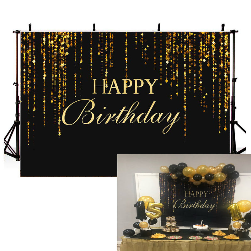 Customized Name Birthday Party Banner Photography Background Golden Black Sparkly Gold Glitter Decorations Backdrop Photocall Studio