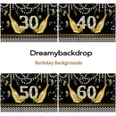 Happy Birthday Backdrop 30th 40th 50th 60th Glitter Champagne Pearl Mens or Women Birthday Party Decor Photography Background Black Birthday Banner Props