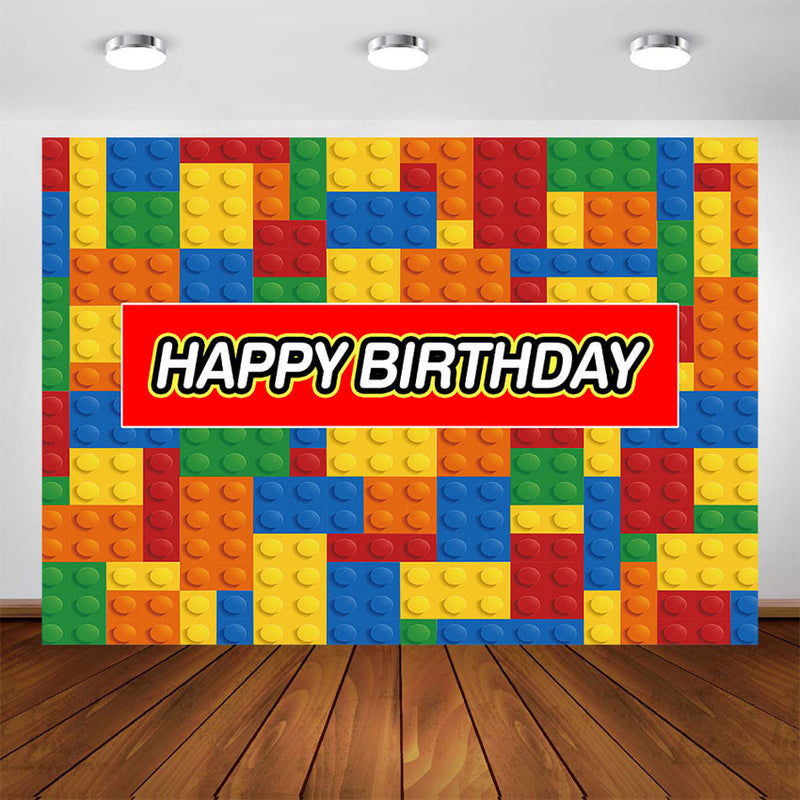 Birthday Party Decoration Backdrop Building Blocks Bricks Kids Birthday Banner Photo Background Customized for Cake Table