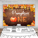 Fall Thanksgiving Halloween Photography Birthday One Little Pumpkin Is Turning One Wooden Backdrops Maple leaf Photo Props