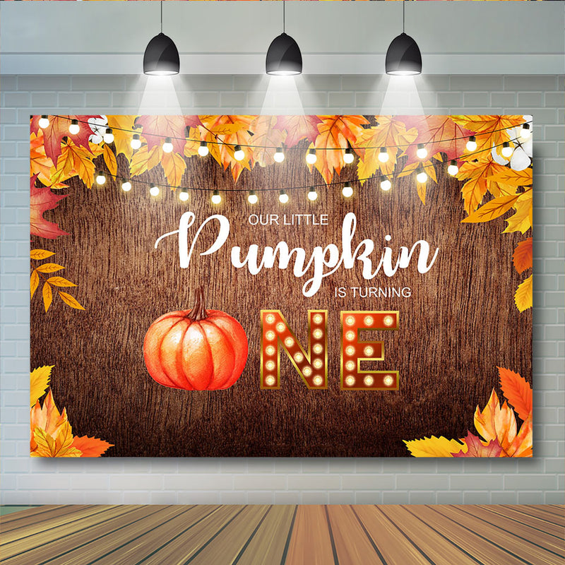 Fall Thanksgiving Halloween Photography Birthday One Little Pumpkin Is Turning One Wooden Backdrops Maple leaf Photo Props